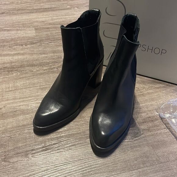 Top Shop Missile Black Leather Ankle Boots 9.5 - Picture 3 of 6